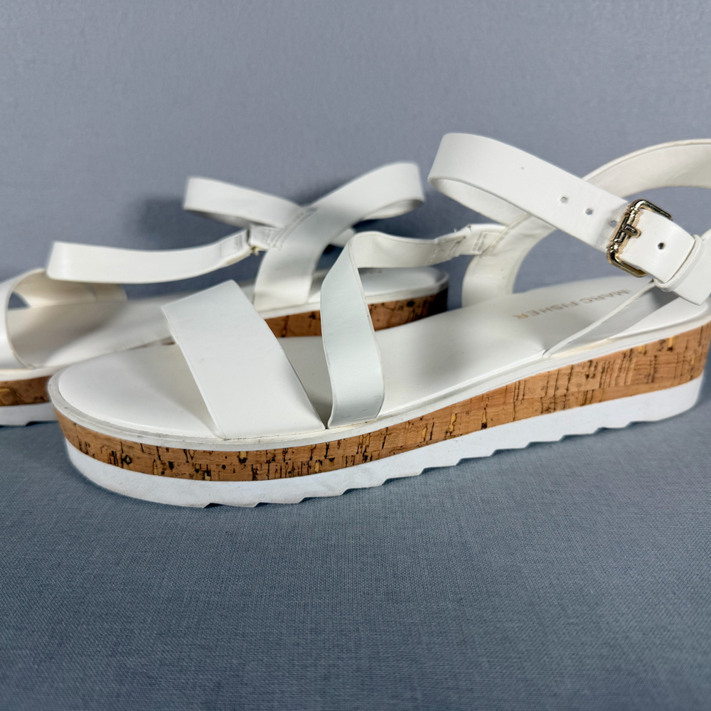 Marc Fisher Grandie White Leather Cork Platform Sandals Sz 7M